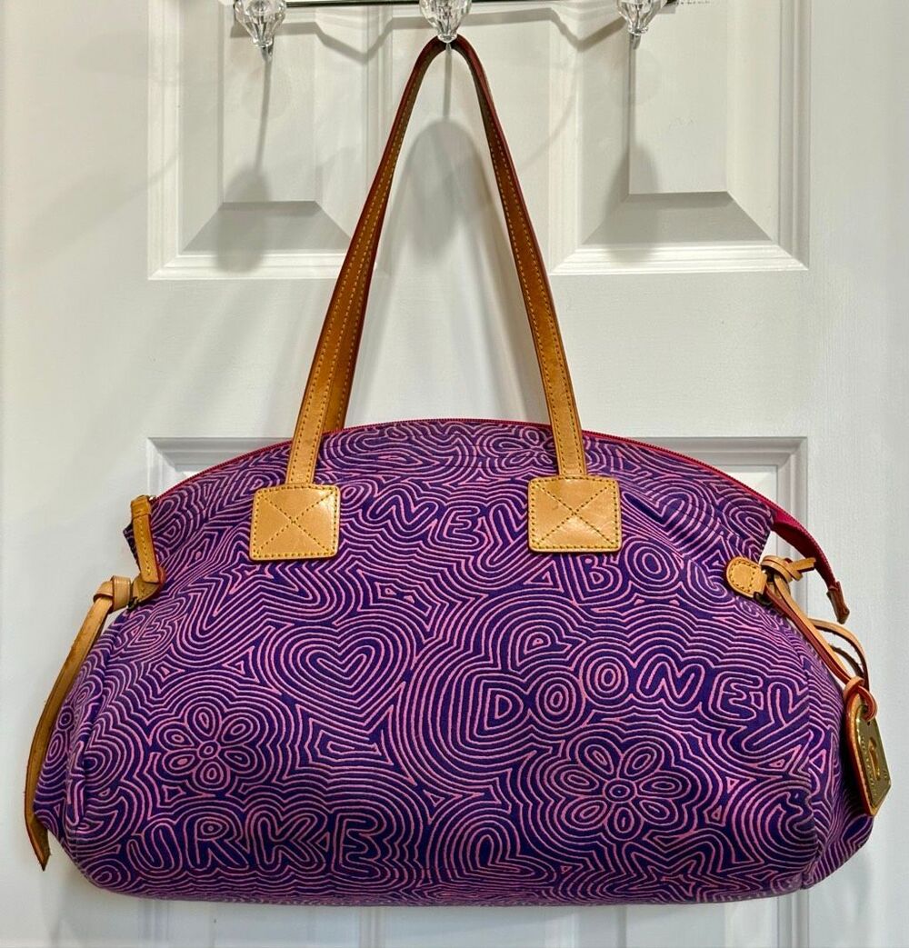 DOONEY & BOURKE-Vtg (Y2K) "Erika" Doodle Graffiti Canvas & Leather Shoulder Bag